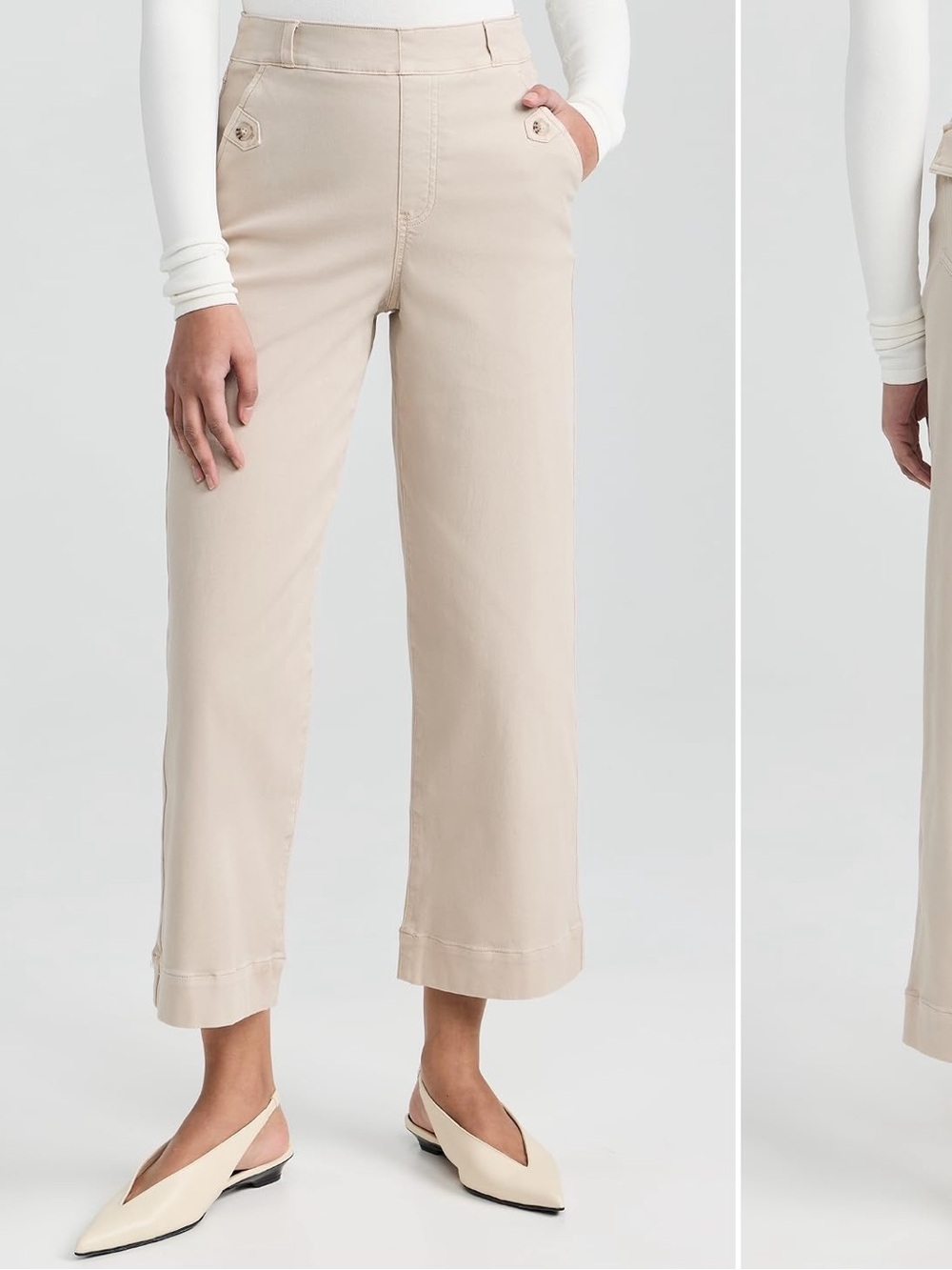 SPANX Stretch Twill Wide Leg Pants Bone Cropped Pull On Size M